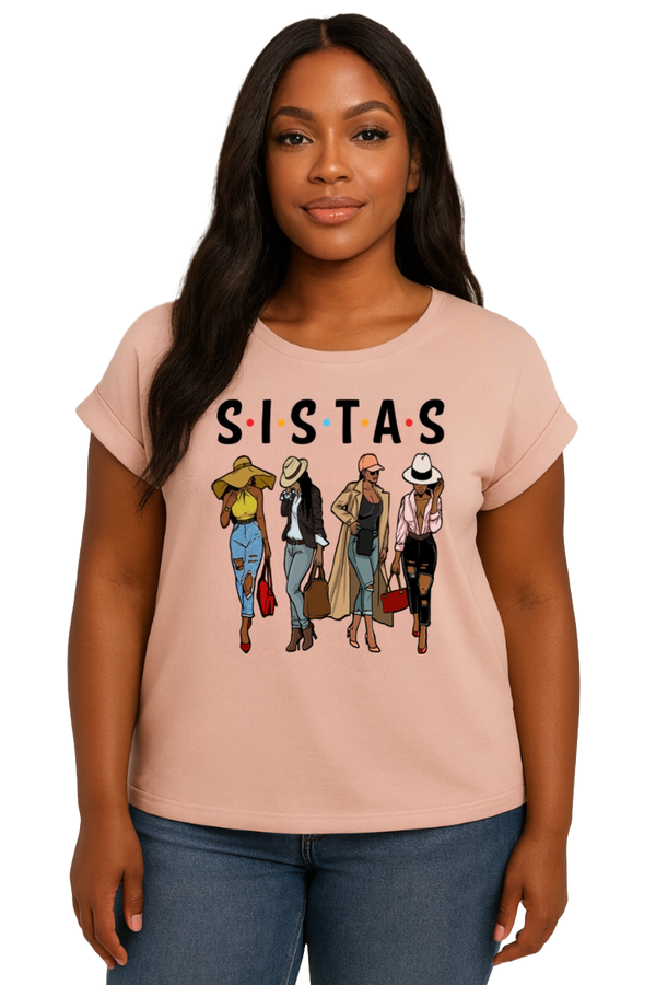 Women's organic T-shirt with cuffed sleeves "Sistas"