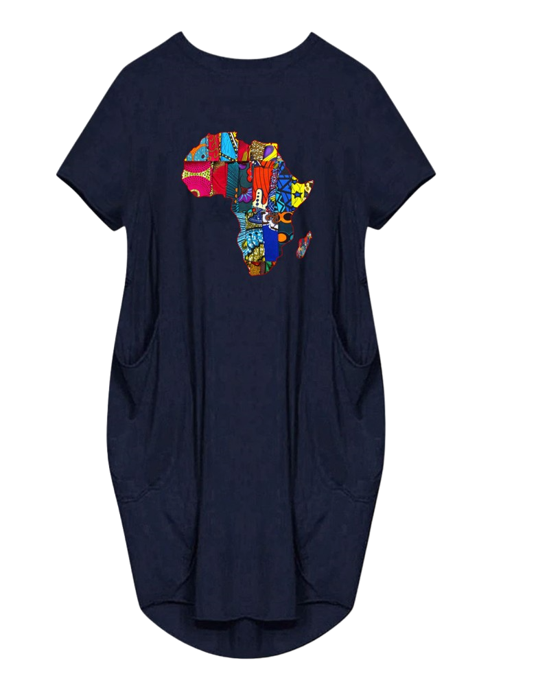 Loose dress with pockets - "Africa Map"