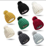 Satin-Lined Knit Beanie with Pom-Pom