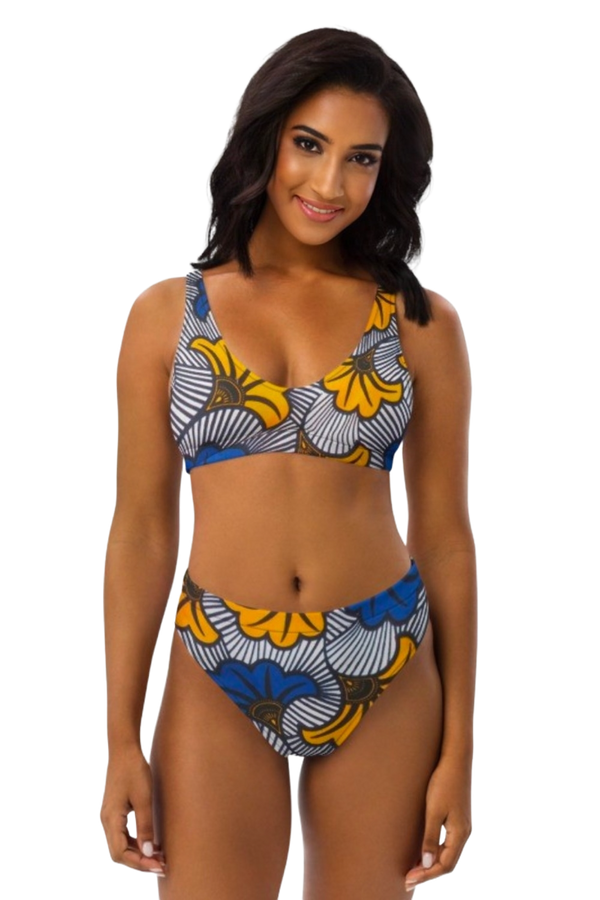 AFRICAN PRINT HIGH WAIST BIKINI - AZUKA